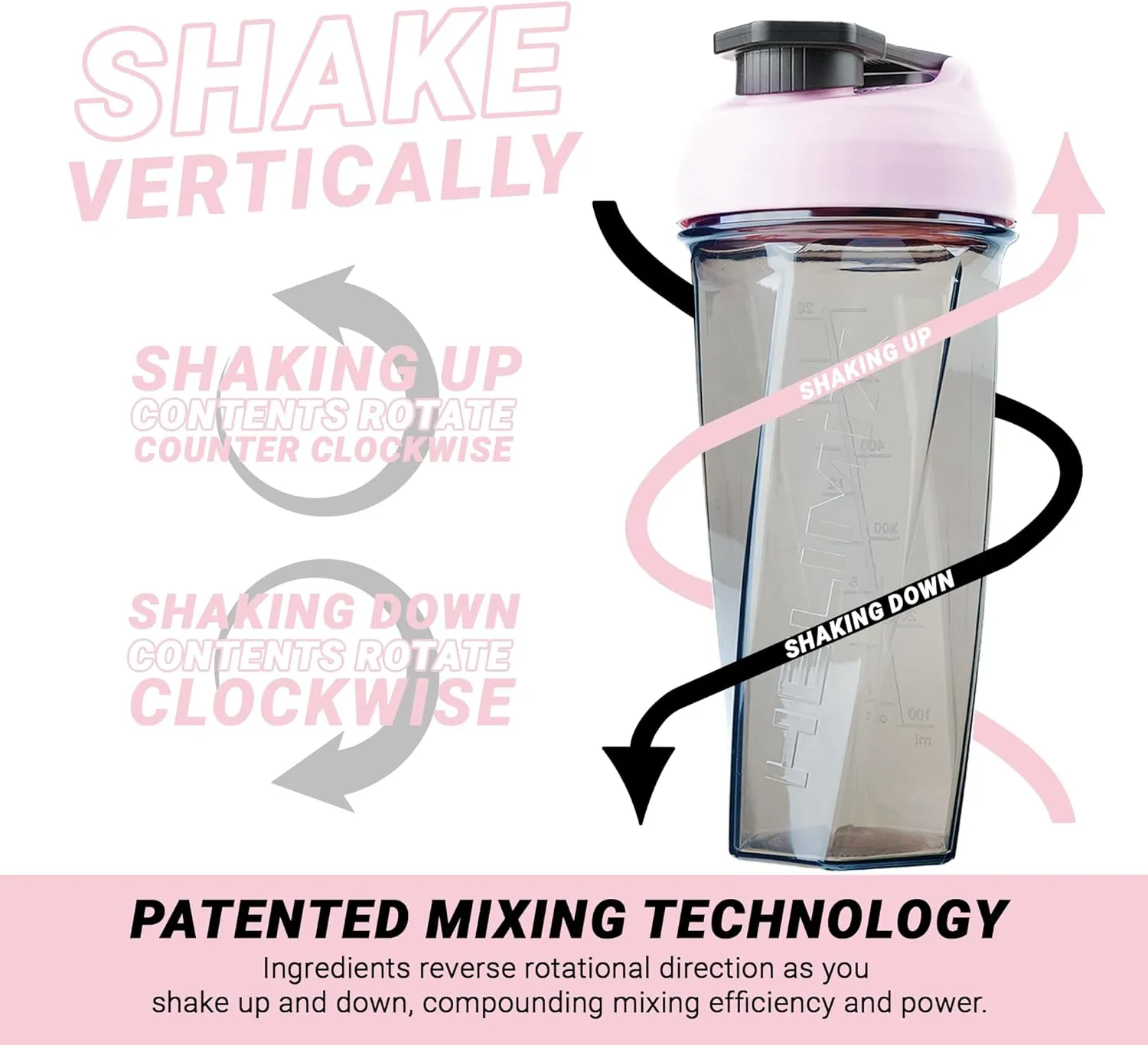 HELIMIX 2.0 Vortex Blender Shaker Bottle Holds upto 28oz | No Blending Ball or Whisk | USA Made | Portable Pre Workout Whey Protein Drink Shaker Cup | Mixes Cocktails Smoothies Shakes | Top Rack Safe