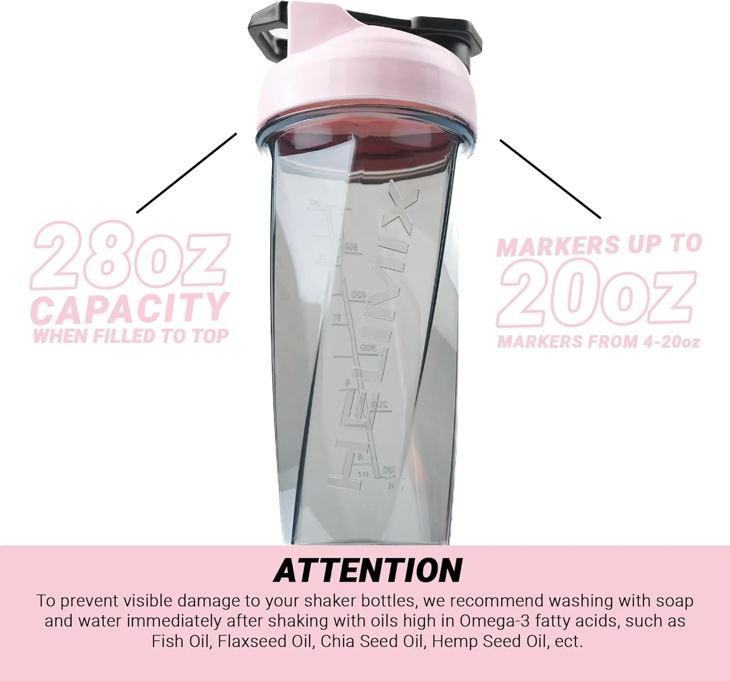 HELIMIX 2.0 Vortex Blender Shaker Bottle Holds upto 28oz | No Blending Ball or Whisk | USA Made | Portable Pre Workout Whey Protein Drink Shaker Cup | Mixes Cocktails Smoothies Shakes | Top Rack Safe