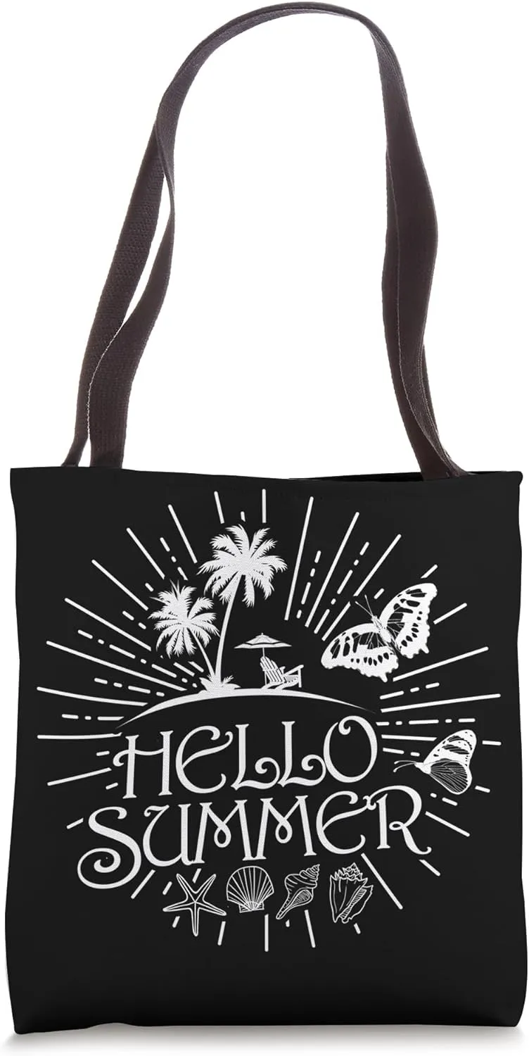 Hello Summer Tropical Vibes Beach Tote Bag