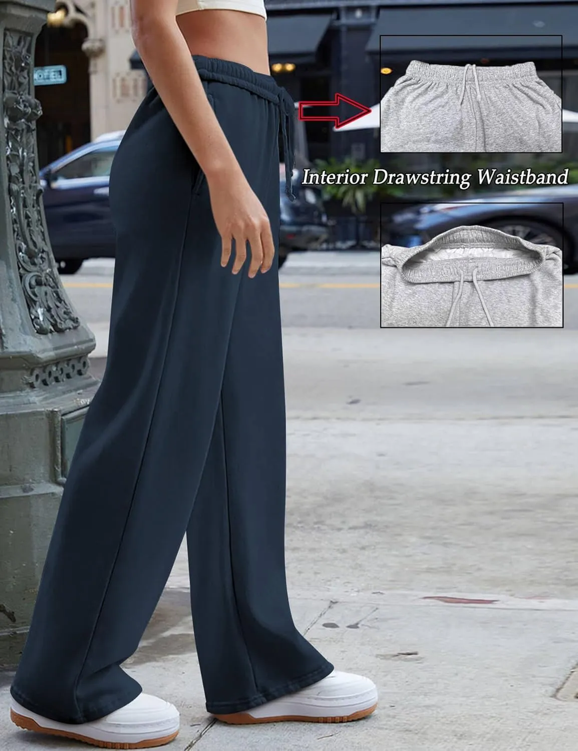 HeSaYep Women's Wide Leg Sweatpants 2025 Trendy Interior Drawstring Baggy Sweatpants High Waisted Casual Trousers Jogger Pant