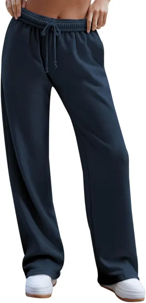 HeSaYep Women's Wide Leg Sweatpants 2025 Trendy Interior Drawstring Baggy Sweatpants High Waisted Casual Trousers Jogger Pant
