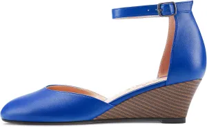 HEUIVZAR Pumps for Women Ankle Strap Closed Round Toe Block Chunky Wedge Low Heel Pumps Matte Shopping Vacation Classic 2 Inch
