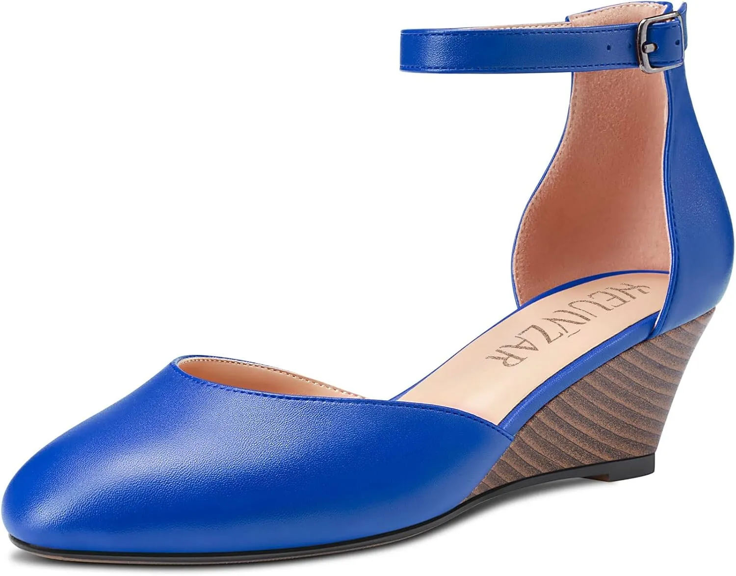 HEUIVZAR Pumps for Women Ankle Strap Closed Round Toe Block Chunky Wedge Low Heel Pumps Matte Shopping Vacation Classic 2 Inch