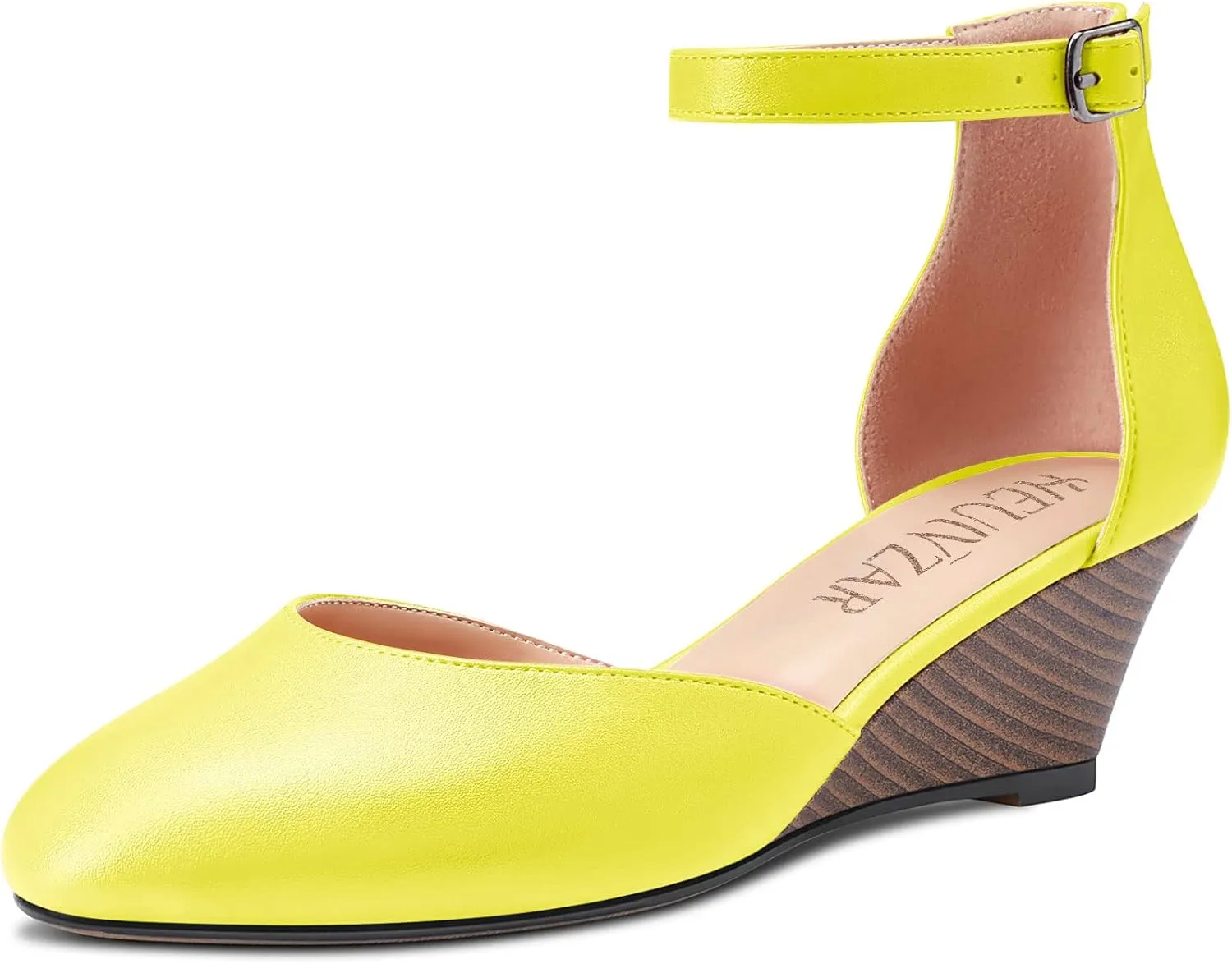 HEUIVZAR Pumps for Women Ankle Strap Closed Round Toe Block Chunky Wedge Low Heel Pumps Matte Shopping Vacation Classic 2 Inch