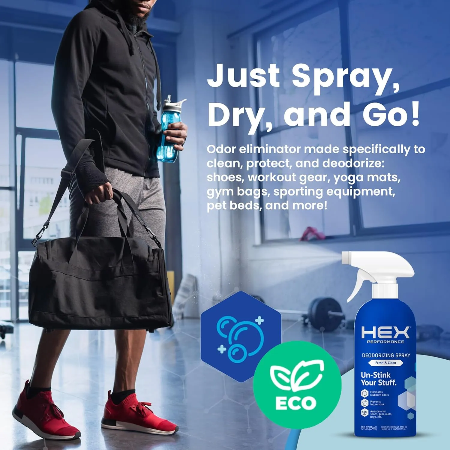 HEX Performance Deodorizing Spray, Fresh & Clean, 12oz (Pack of 2) - Awesome for Shoes, Gear, Activewear & Fabrics, Yoga Mats & Gym Equipment, Carpet, Pets, Odor Eliminator & Fabric Refresher Spray