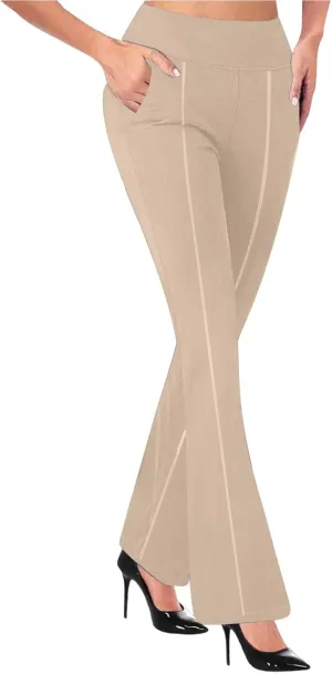 HGps8w Pull On Dress Pants for Women with Pockets, Business Casual High Waisted Stretchy Bootcut/Straight Work Pants