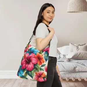 Hibiscus Tote Bag with Adjustable Straps and Secure Zip