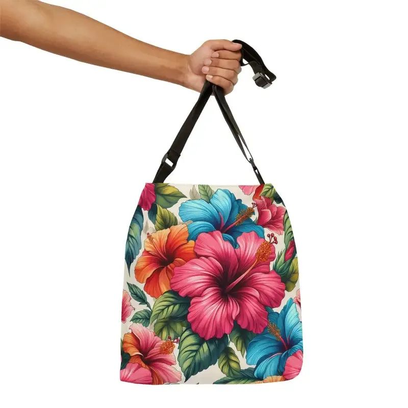 Hibiscus Tote Bag with Adjustable Straps and Secure Zip