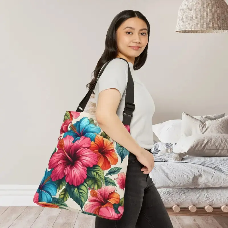 Hibiscus Tote Bag with Adjustable Straps and Secure Zip