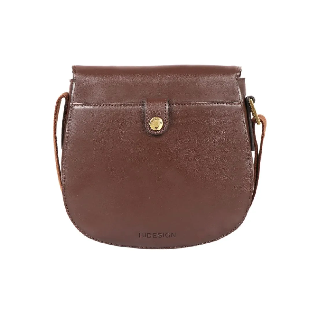 Hidesign Petra Leather Crossbody Bag with Saddle Shape and Faux Buckle Closure