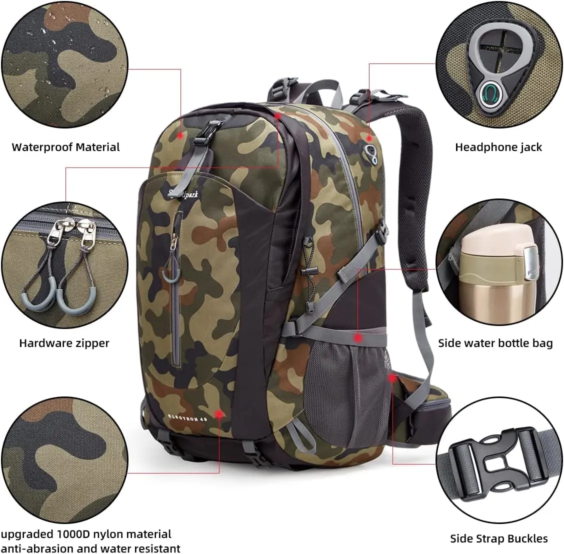 Hiking Backpack 40L Waterproof Hiking Daypack with Rain Cover, Outdoor Trekking Travel Backpacks for Men Women