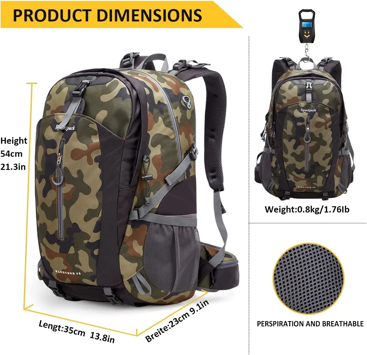 Hiking Backpack 40L Waterproof Hiking Daypack with Rain Cover, Outdoor Trekking Travel Backpacks for Men Women