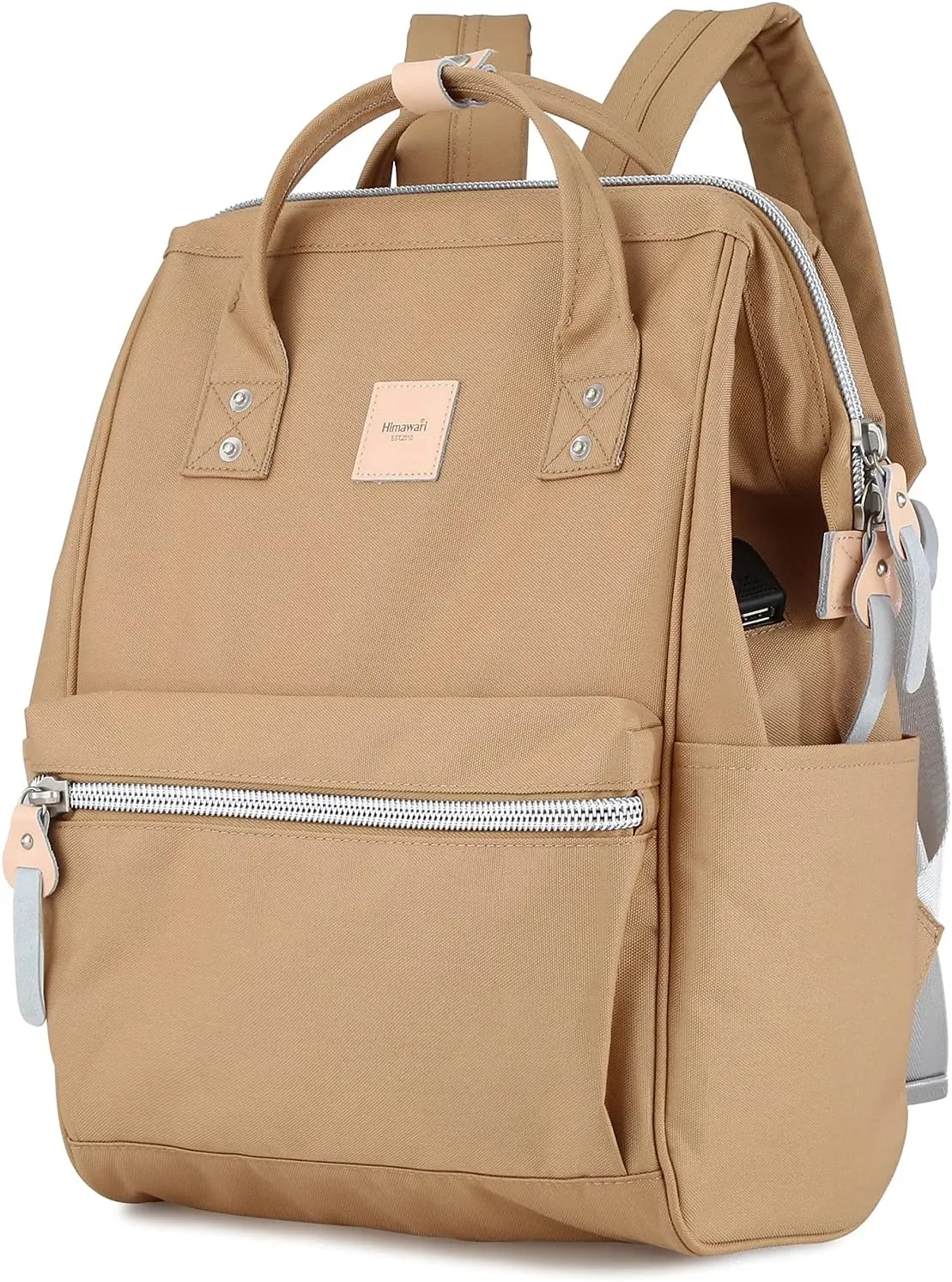 himawari Laptop Backpack for Women&Men Travel With USB Charging Port Large Business Bag Water Resistant College Computer Doctor (1881-Camel, Regular)