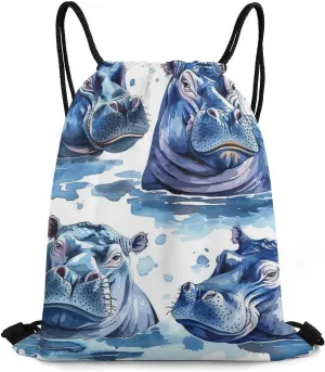 Hippopotamus Pattern Drawstring Backpack String Bag Sackpack Cinch for Gym Shopping Sport Yoga 35 * 42cm