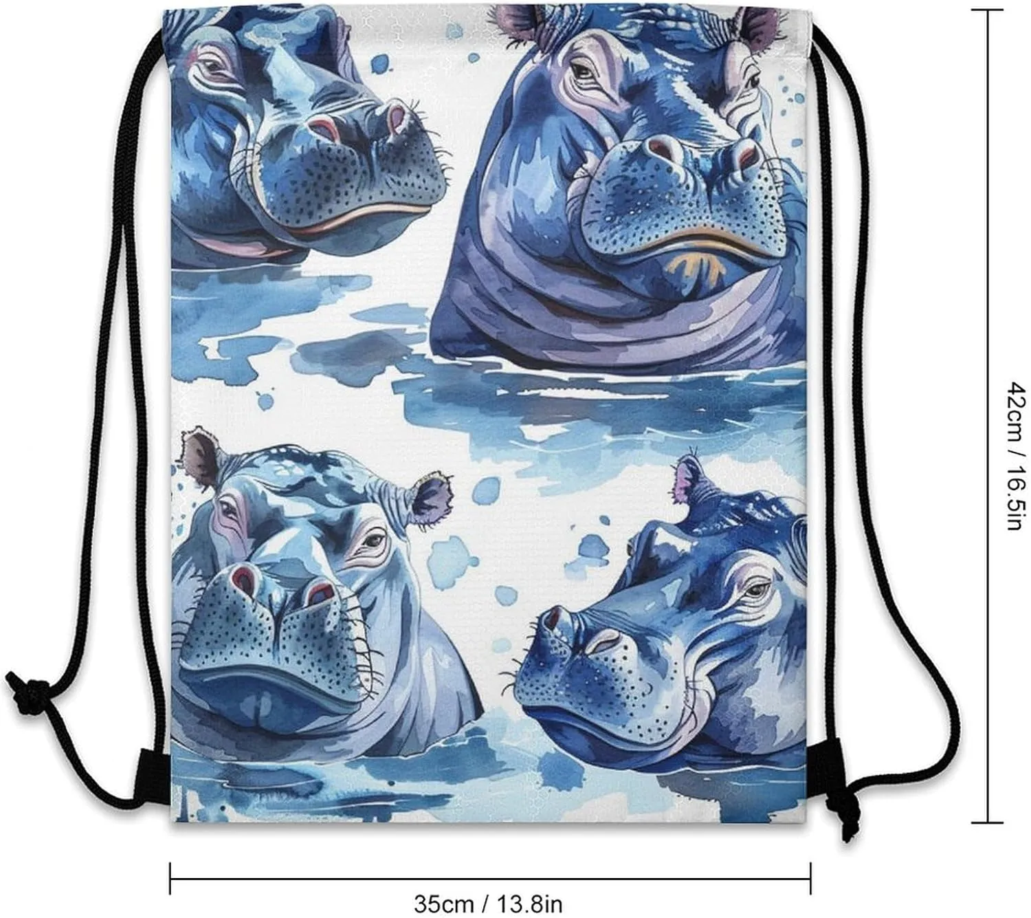 Hippopotamus Pattern Drawstring Backpack String Bag Sackpack Cinch for Gym Shopping Sport Yoga 35 * 42cm