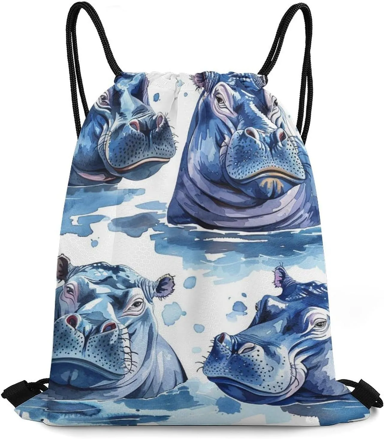 Hippopotamus Pattern Drawstring Backpack String Bag Sackpack Cinch for Gym Shopping Sport Yoga 35 * 42cm