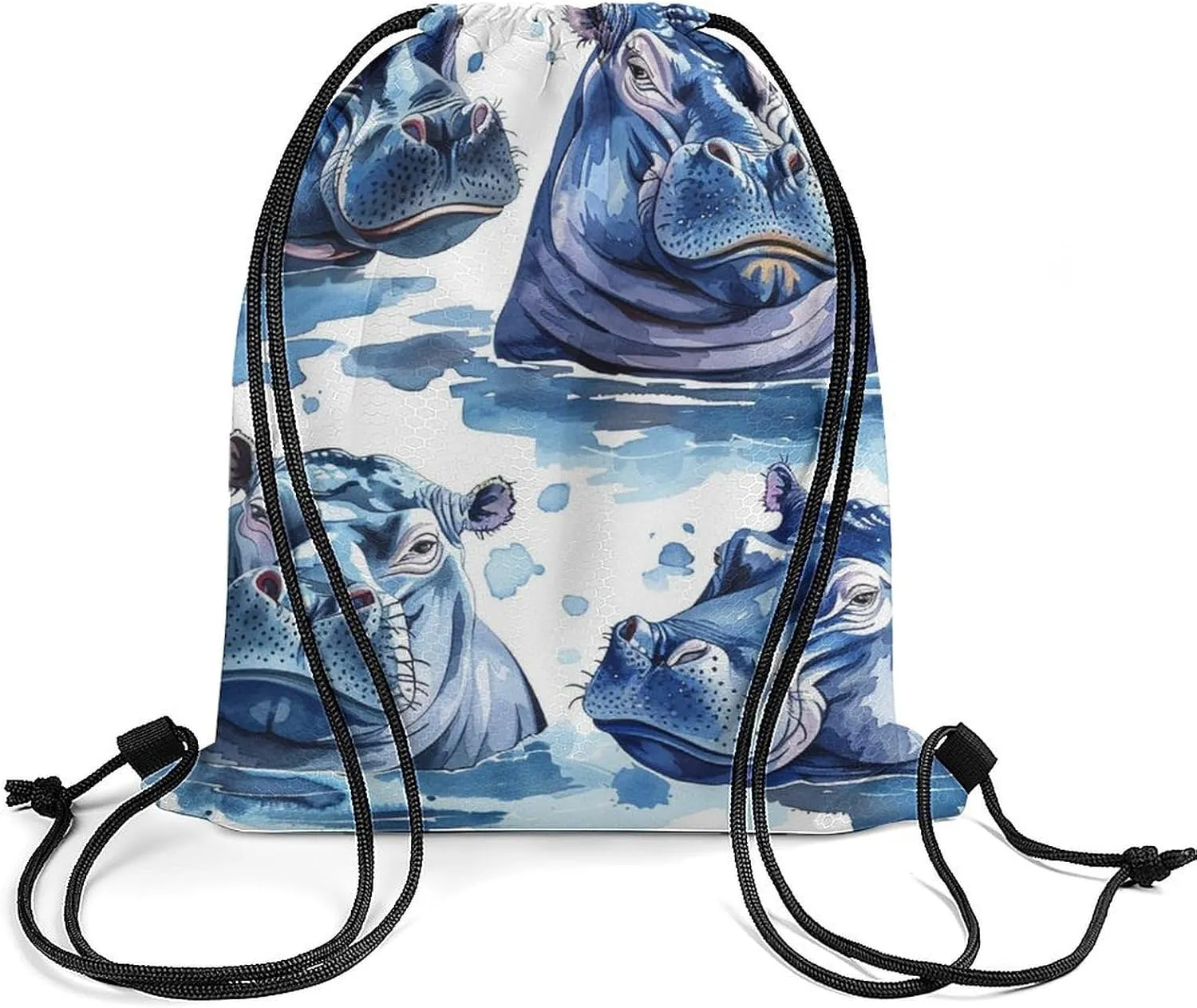 Hippopotamus Pattern Drawstring Backpack String Bag Sackpack Cinch for Gym Shopping Sport Yoga 35 * 42cm