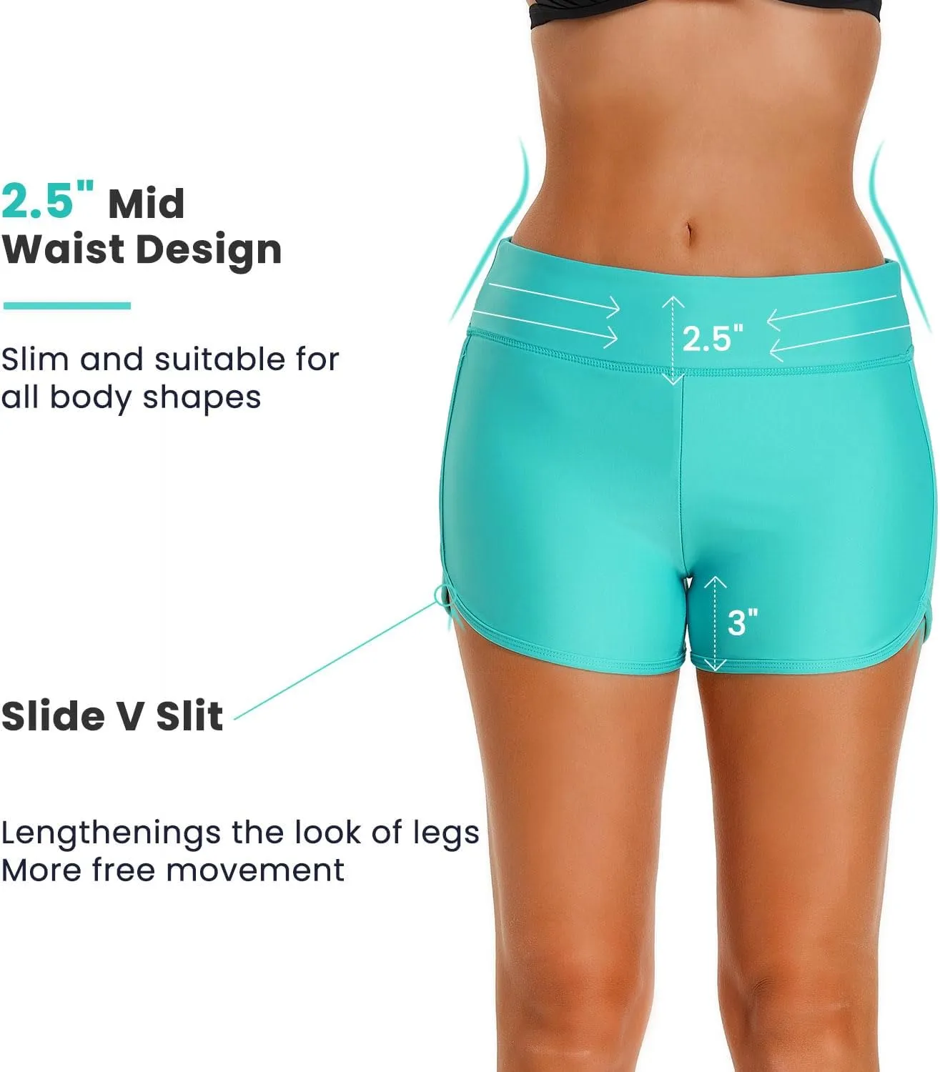HODOSPORTS Women's 3" Swim Board Shorts UPF50  Quick Dry Swimsuit Bottoms Full Liner Boyshort Bathing Suit Bottom