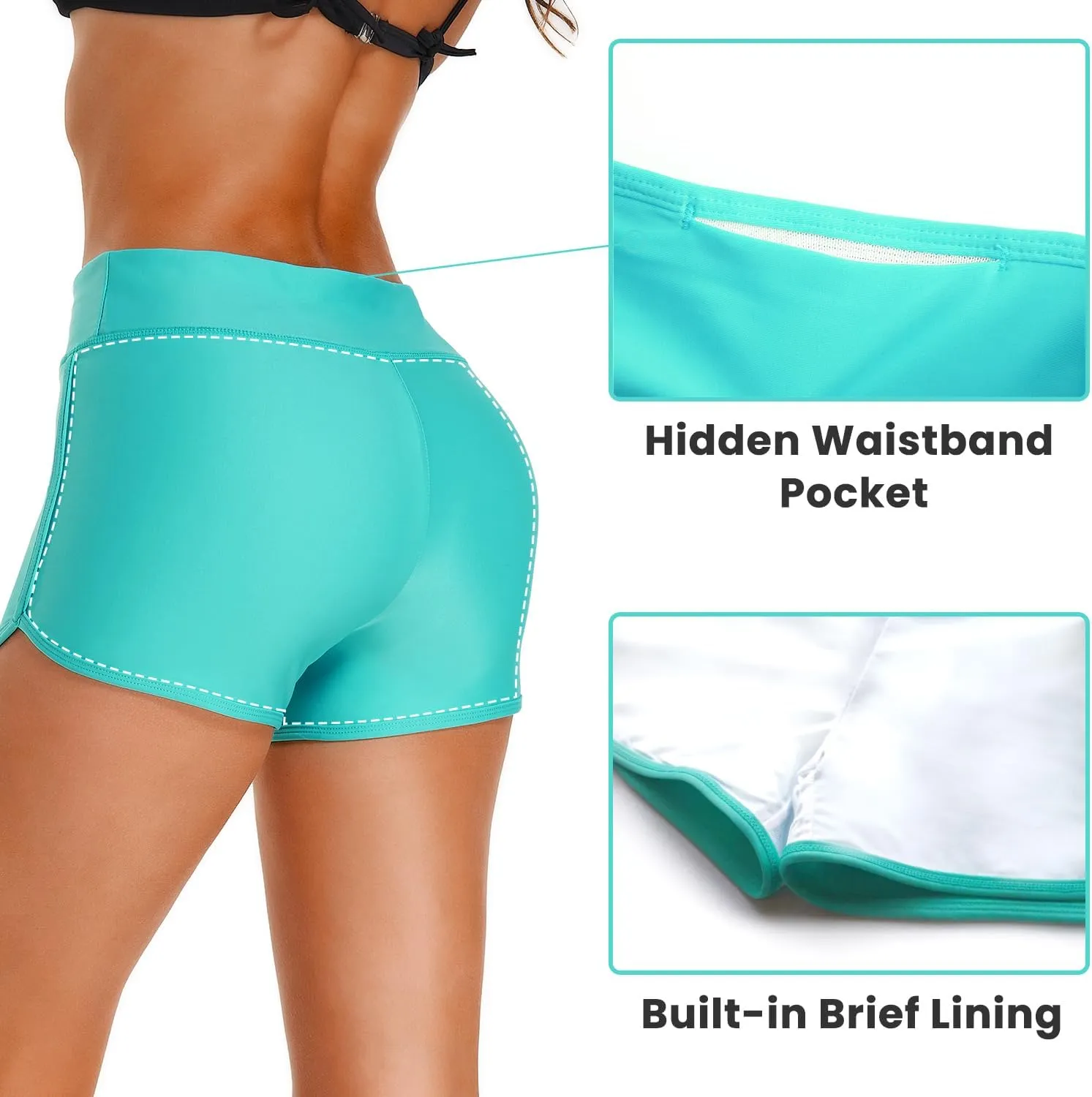 HODOSPORTS Women's 3" Swim Board Shorts UPF50  Quick Dry Swimsuit Bottoms Full Liner Boyshort Bathing Suit Bottom