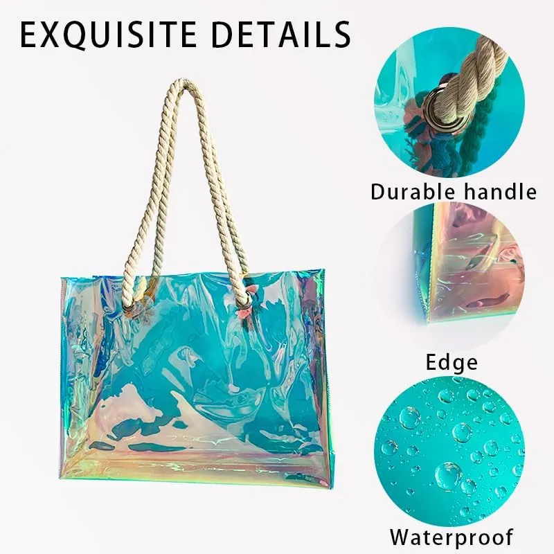 Holographic magic color laser PVC handbag hemp rope shopping bag for travel and shopping 15.75"x3.94"x11.81