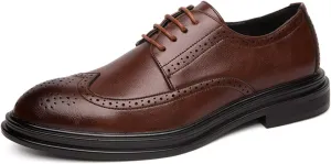 HOOENG Dress Shoes for Men Lace Up Round Burnish Toe Wing Tips Brogue Embossed Vegan Leather Non Slip Anti-Slip Slip Resistant Low Top Business (Color : Brown, Size : 6.5)
