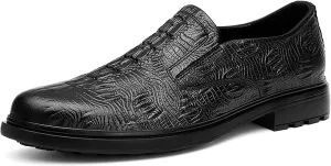 HOOENG Dress Shoes for Men Lace Up Round Toe Crocodile Embossed Leather Rubber Sole Block Heel Non Slip Resistant Party