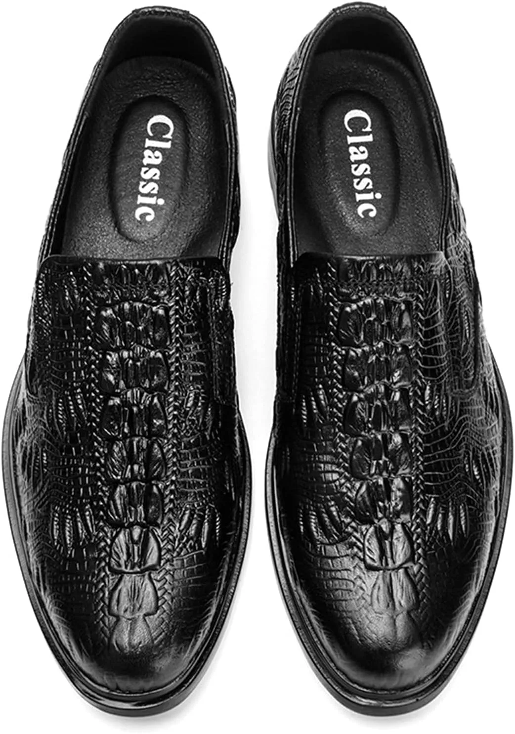 HOOENG Dress Shoes for Men Lace Up Round Toe Crocodile Embossed Leather Rubber Sole Block Heel Non Slip Resistant Party