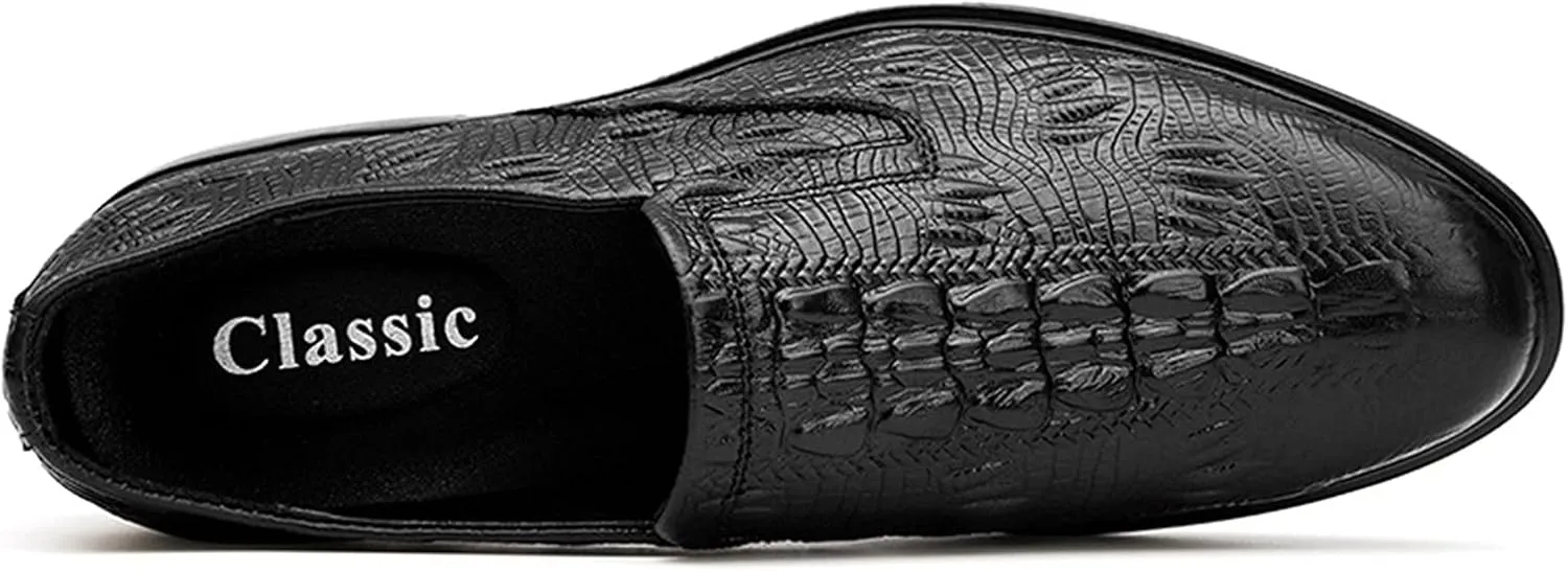 HOOENG Dress Shoes for Men Lace Up Round Toe Crocodile Embossed Leather Rubber Sole Block Heel Non Slip Resistant Party
