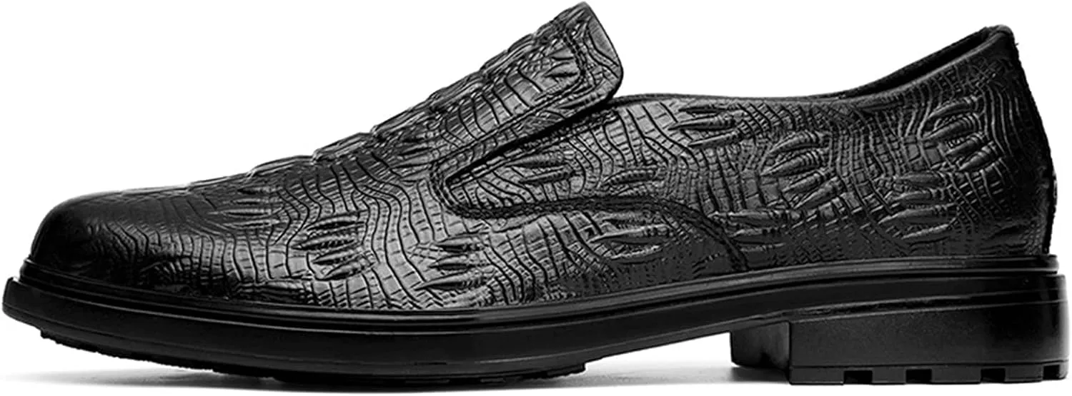 HOOENG Dress Shoes for Men Lace Up Round Toe Crocodile Embossed Leather Rubber Sole Block Heel Non Slip Resistant Party