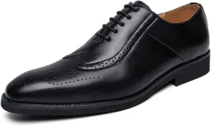 HOOENG Oxford Shoes for Men Lace Up Two Tone Square Toe Brogue Embossed Wing tip Vegan Leather Non Slip Rubber Sole Slip Resistant Block Heel Classic