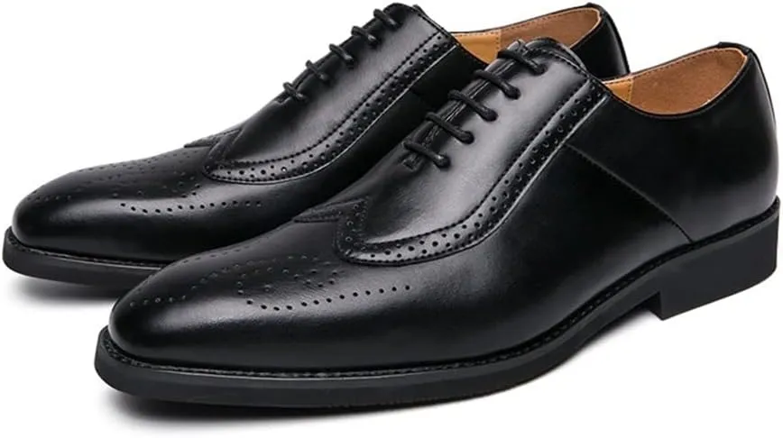 HOOENG Oxford Shoes for Men Lace Up Two Tone Square Toe Brogue Embossed Wing tip Vegan Leather Non Slip Rubber Sole Slip Resistant Block Heel Classic