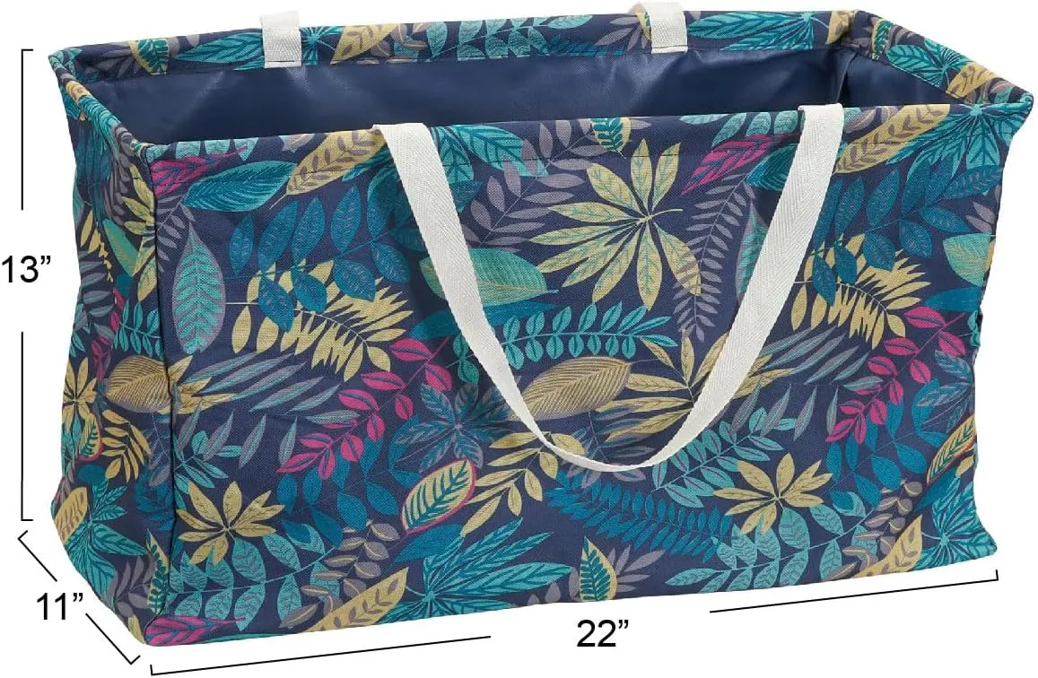 Household Essentials Krush Container All-Purpose Utility Tote, Water-Resistant Vinyl Lining, Leaf Pattern
