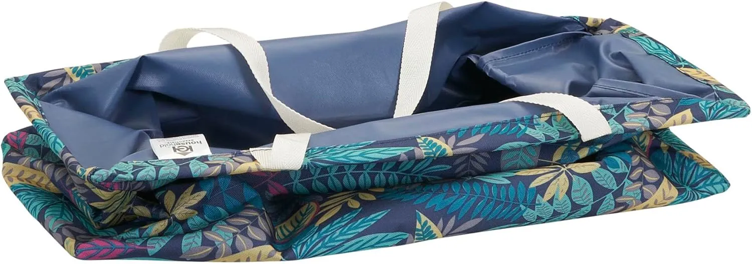 Household Essentials Krush Container All-Purpose Utility Tote, Water-Resistant Vinyl Lining, Leaf Pattern