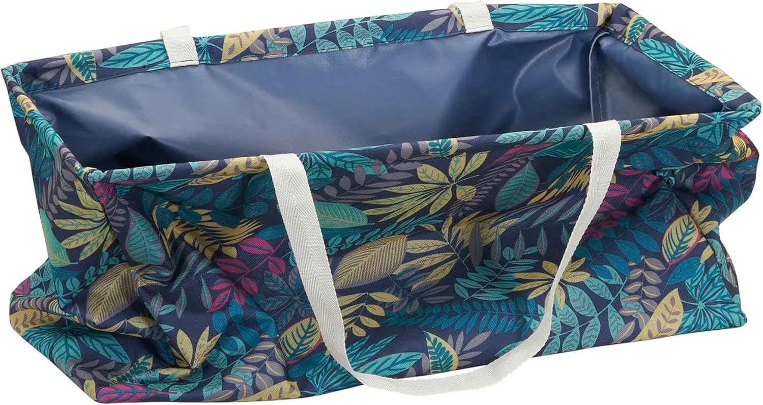 Household Essentials Krush Container All-Purpose Utility Tote, Water-Resistant Vinyl Lining, Leaf Pattern