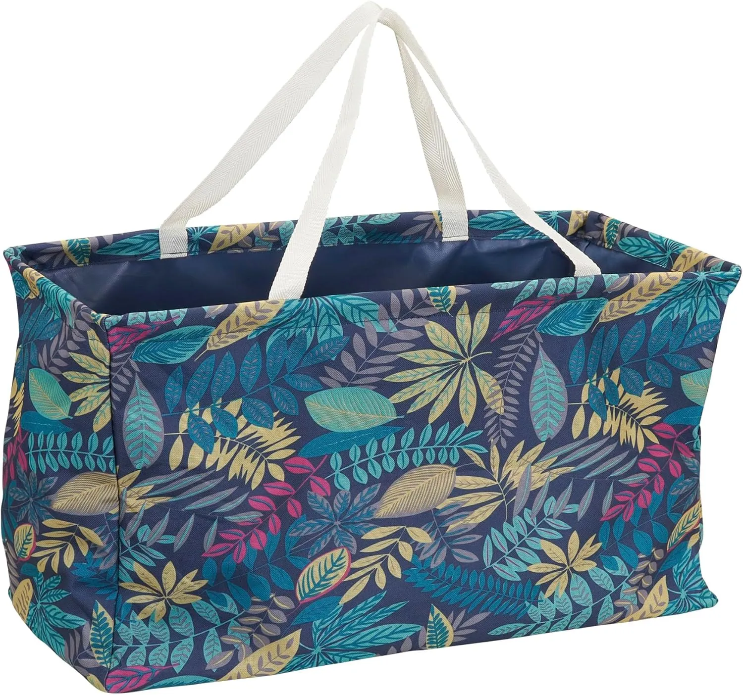 Household Essentials Krush Container All-Purpose Utility Tote, Water-Resistant Vinyl Lining, Leaf Pattern