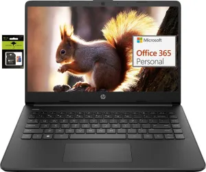 HP 14 Premium HD Portable Laptop Computer Students Business, Quad-Core Intel Celeron Processor, 16GB RAM, 256GB Storage(128GB eMMC 128GB Ghost Manta SD Card), 1 Year Office 365, HDMI, Win 11