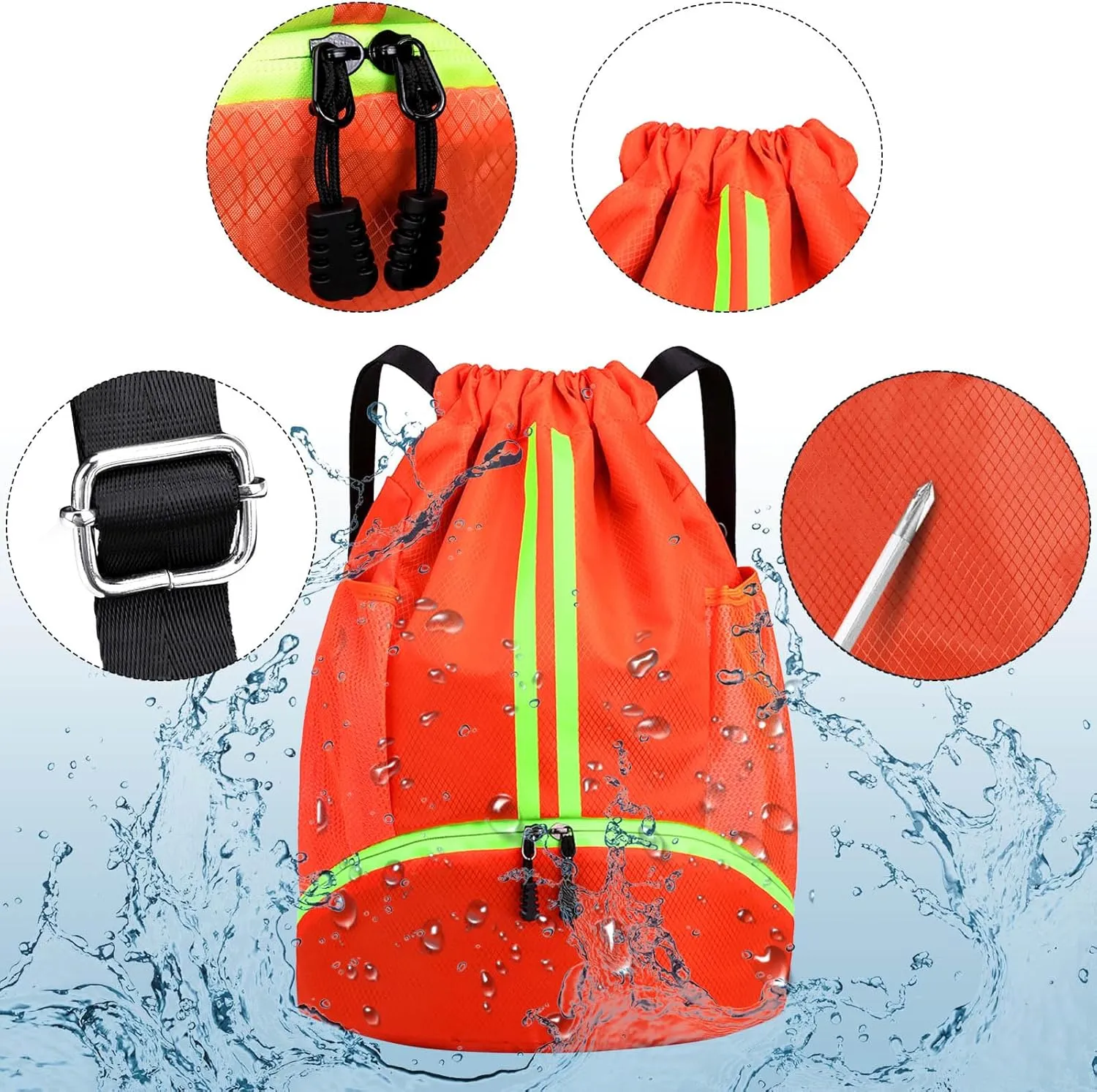 HUA ANGEL Waterproof Drawstring Backpack Lightweight Nylon Gym Bag with Shoe Compartment for Travel Swimming Sports Outdoor