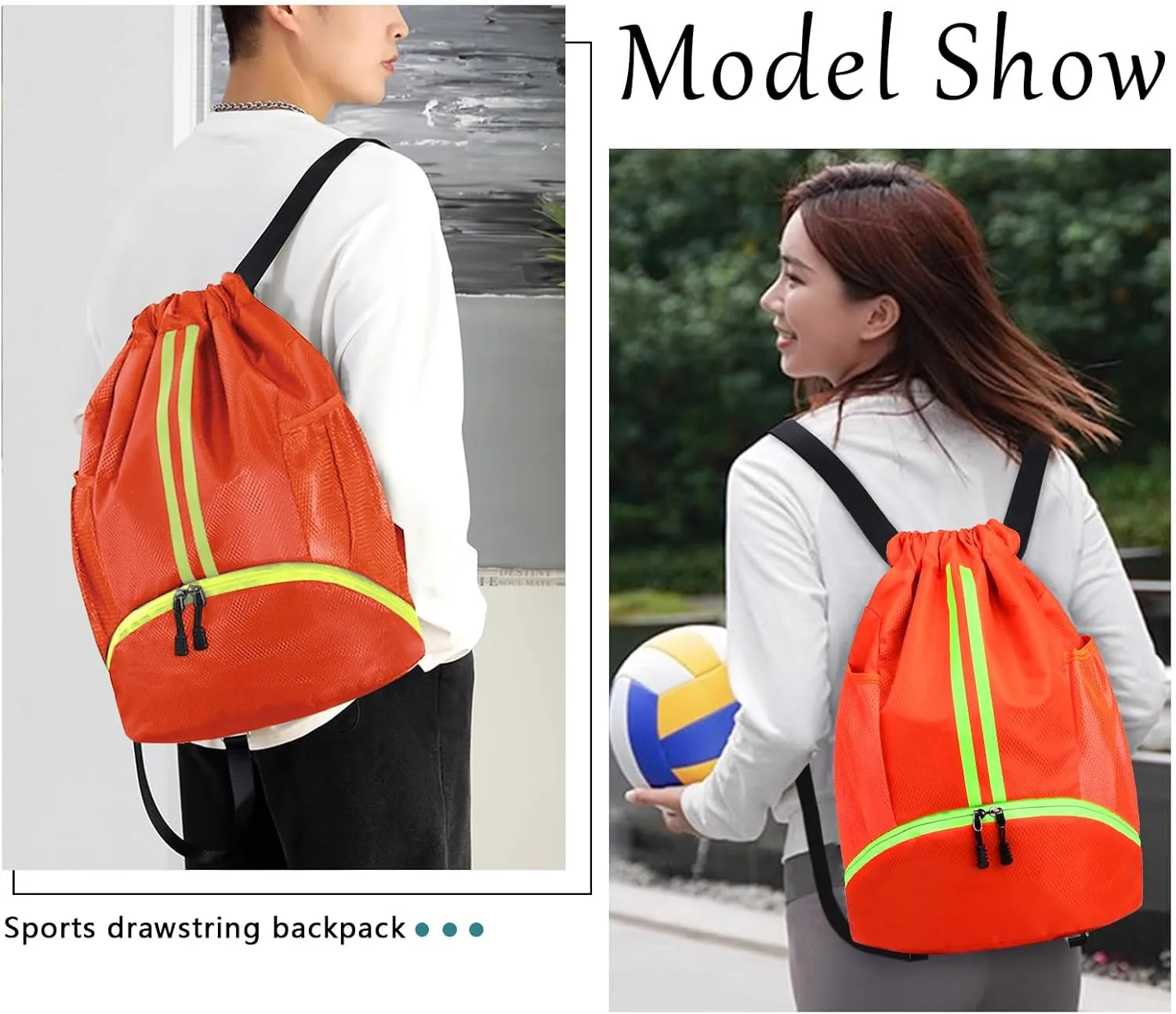 HUA ANGEL Waterproof Drawstring Backpack Lightweight Nylon Gym Bag with Shoe Compartment for Travel Swimming Sports Outdoor