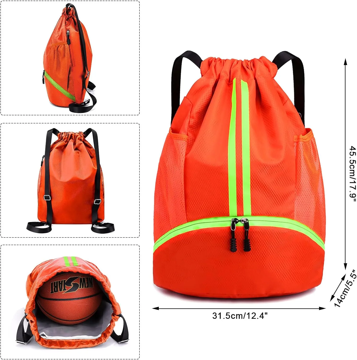 HUA ANGEL Waterproof Drawstring Backpack Lightweight Nylon Gym Bag with Shoe Compartment for Travel Swimming Sports Outdoor