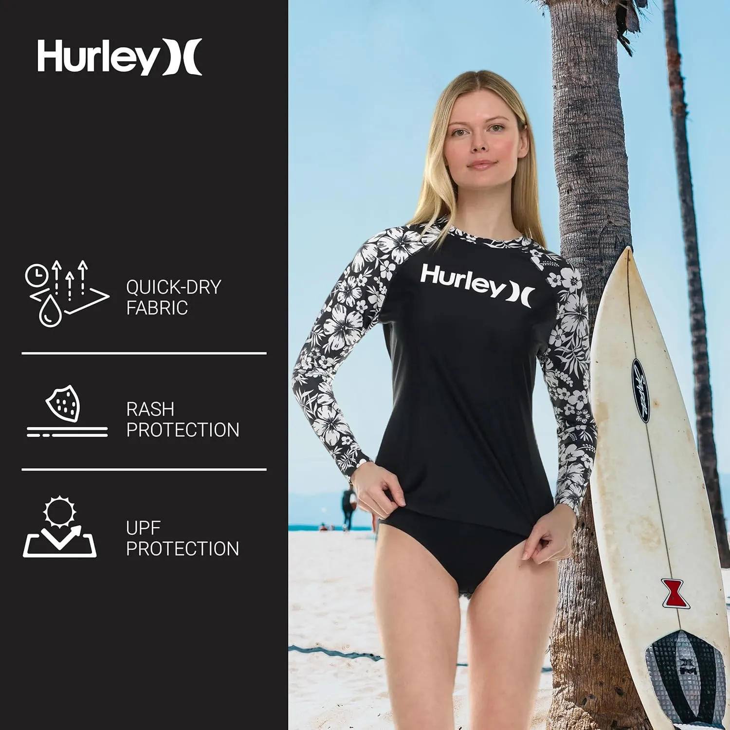 Hurley Rash Guard for Women, Womens Rash Guard Long Sleeve Shirts