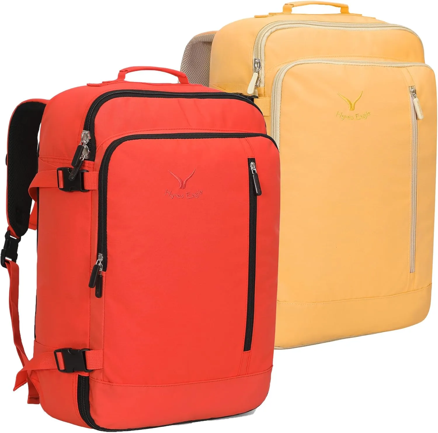Hynes Eagle Carry on Backpack 38L Large Travel Backpack for Women Flight Approved Weekender Bag Laptop Backpack Men 15 inches Orange with Yellow