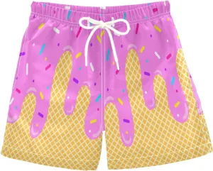 Ice Cream Boy Swim Trunks Waffle Or Cone Quick Dry Bathing Suit Swimsuit,Toddler Beach Board Shorts 2-16Years