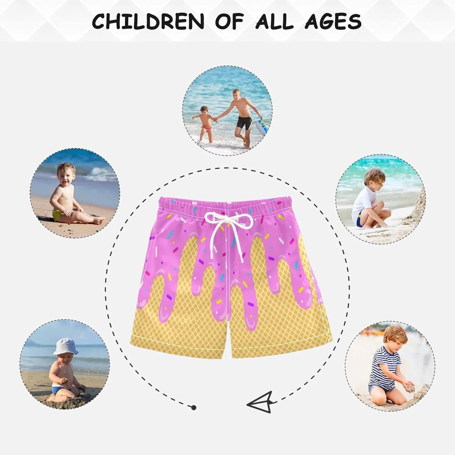 Ice Cream Boy Swim Trunks Waffle Or Cone Quick Dry Bathing Suit Swimsuit,Toddler Beach Board Shorts 2-16Years