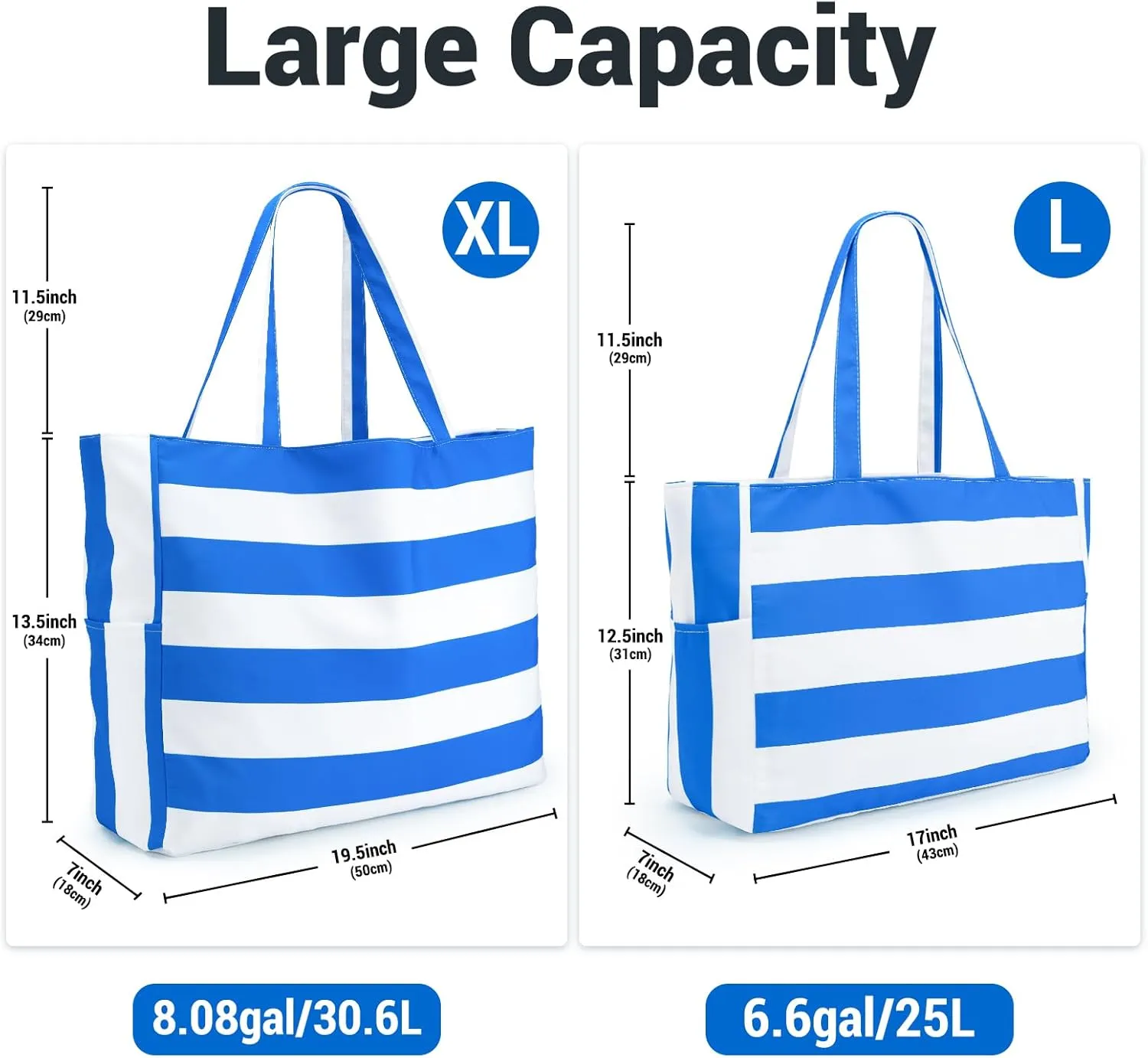 Iioscre Beach Bag for Women,Waterproof Beach Tote with Zipper and Pocket, Sandproof Large Swim Pool Bag for Travel