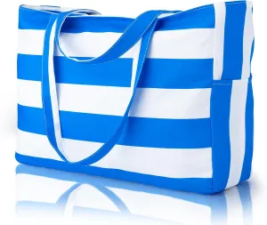 Iioscre Beach Bag for Women,Waterproof Beach Tote with Zipper and Pocket, Sandproof Large Swim Pool Bag for Travel