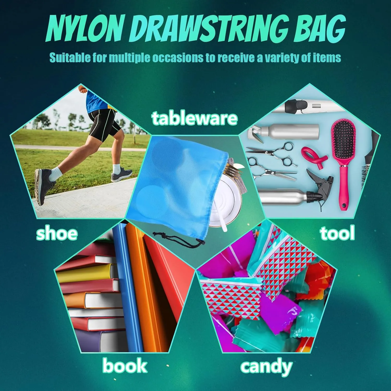 iMucci Upgrade Waterproof Drawstring Bag Sack Nylon Bag Ditty Bag for Gym Traveling, Hiking, Yoga, Shopping