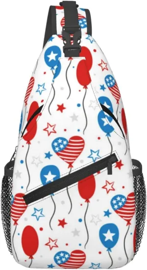 Independence Day Us Flag Balloon Men'S Chest Bag Sling Backpack Crossbody Shoulder Bag Travel Hiking Daypack
