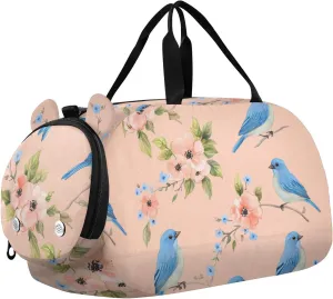 Indigo Bunting Birds Peach Girl's Gym Duffel Bag with Shoes Compartment Lightweight Sports Bag Travel Tote for Beach Swim Bags Pool Sports