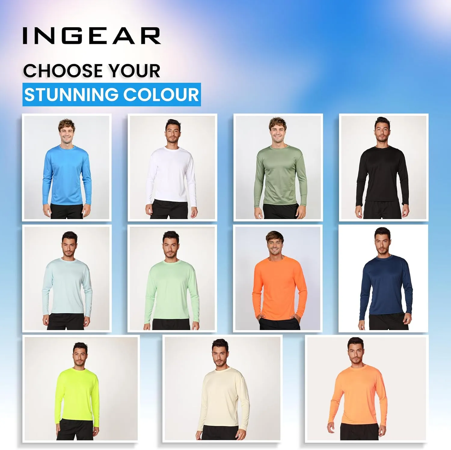 INGEAR Swim Shirts for Men UPF50  Sun Protection Shirts Mens Long Sleeve Mens Rash Guard