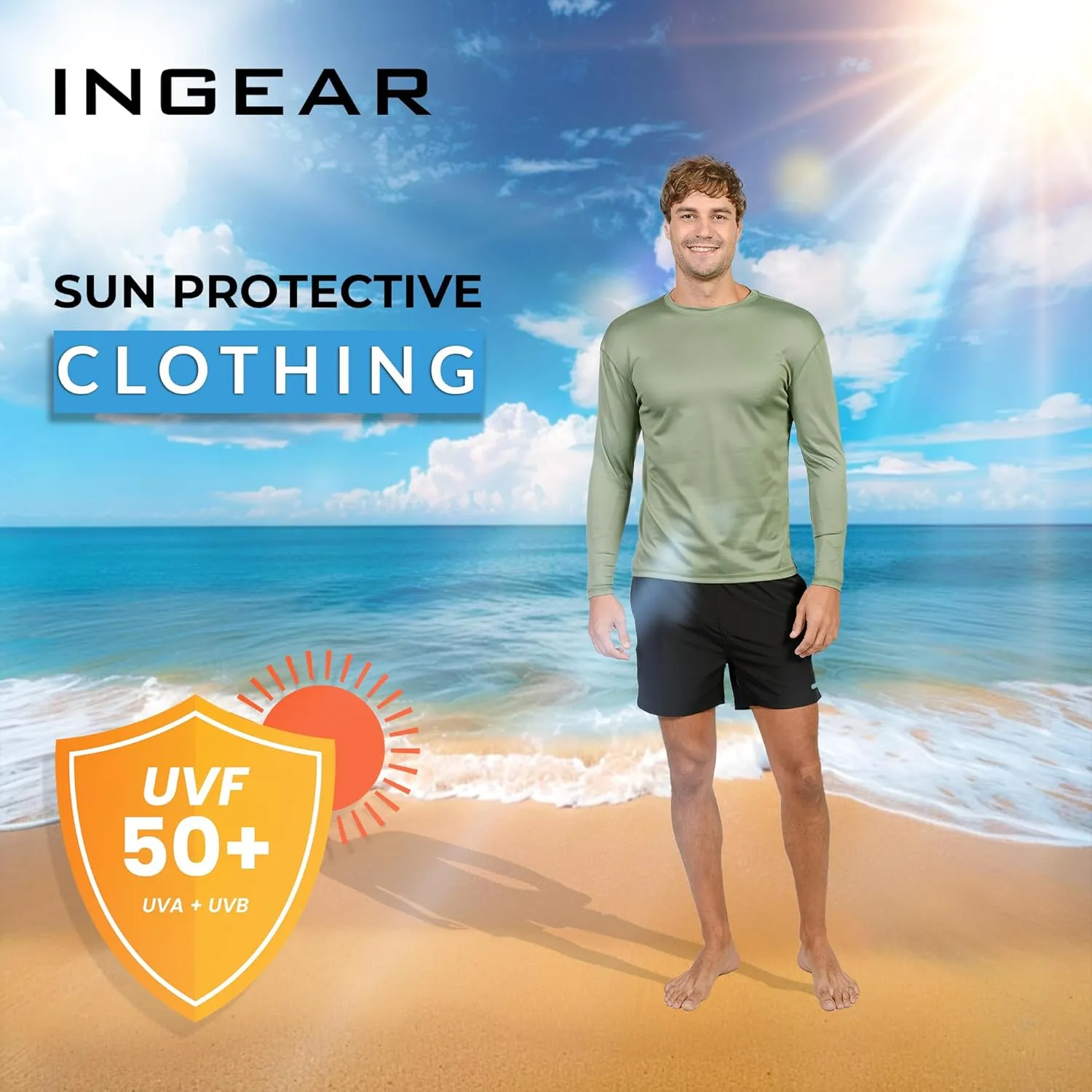 INGEAR Swim Shirts for Men UPF50  Sun Protection Shirts Mens Long Sleeve Mens Rash Guard